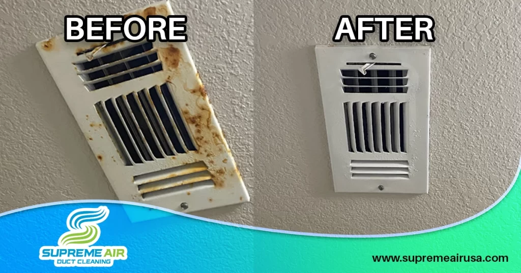 Shows an image of the before and after comparison of air ducts. 