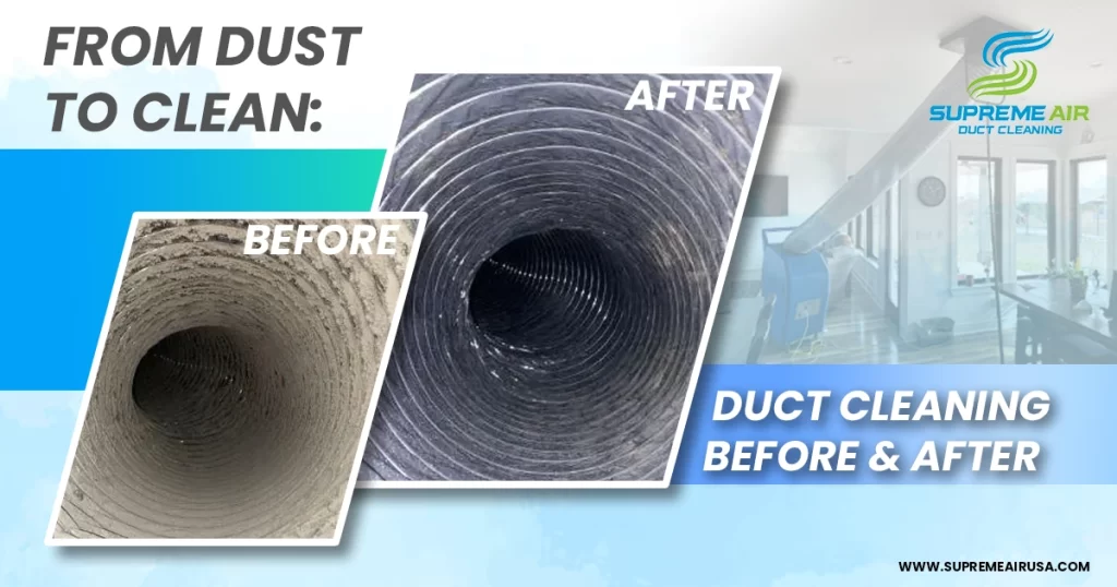 An information graphic that shows the before and after comparison of air ducts.